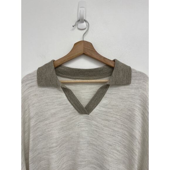 Mersea Catalina Polo Oversized Relaxed V-Neck 3/4 Sleeves Side Slits Sweater OS - Picture 6 of 13